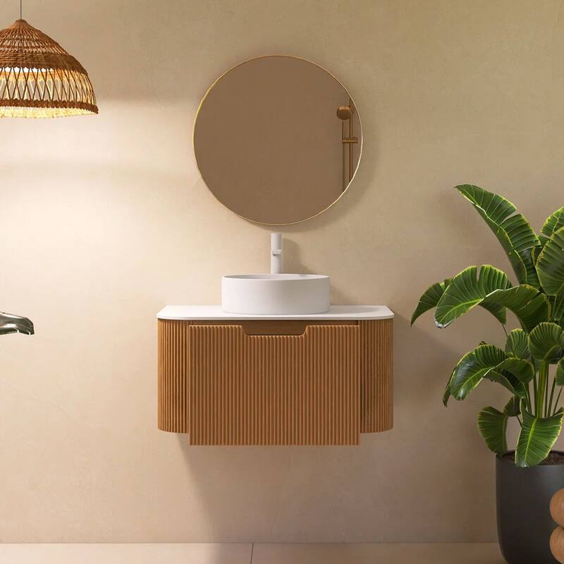 Wall-Mounted Bathroom Vanity with White Round Ceramic Sink