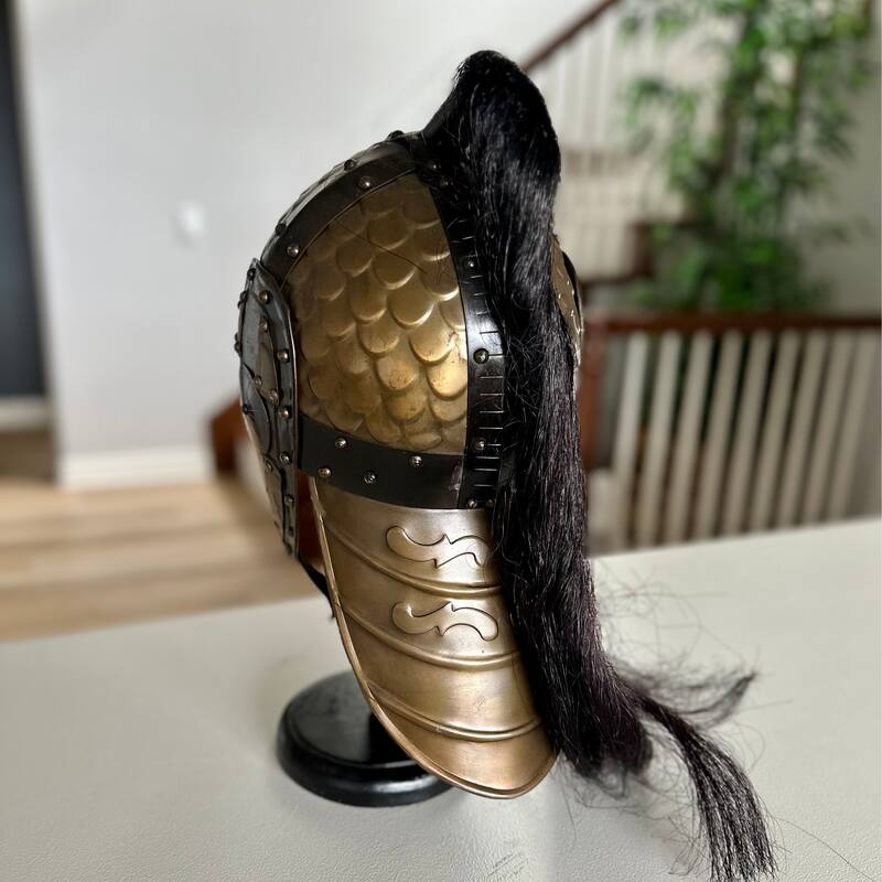 Medieval Spartan Anaconda Style Armor Helmet with Wooden Stand