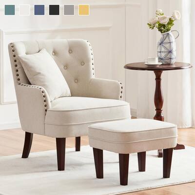 HUIMO Club Chair Upholstered Button Tufted Accent Chair with Ottoman and Pillow Grey/ Dark Grey/ Beige/ Green/ Blue/ Yellow
