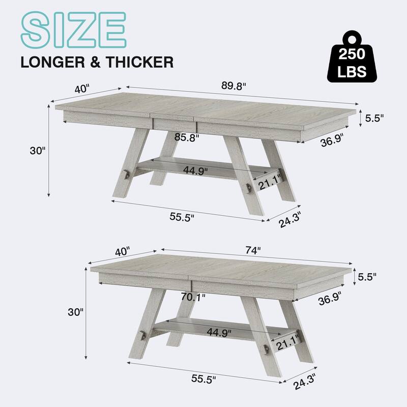 VECELO 6/8-Piece Dining Table Set with Bench, Solid Wood Rectangular Extendable Dining Table & 4 Solid Wood Dining Chairs