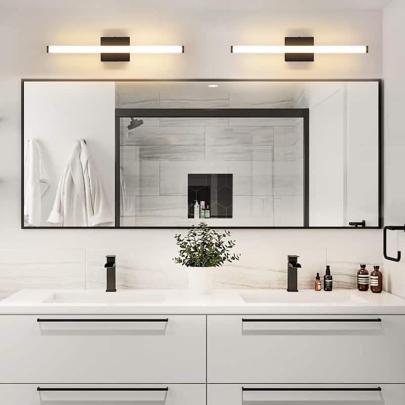 23.6 in. 1-Light Modern Black/Gold Linear Bathroom Vanity Light over Mirror Integrated LED Wall Light