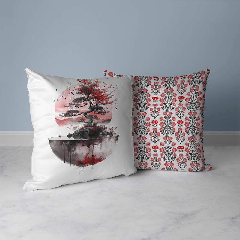 Blossom Bliss Bodhi Faux Suede Reversible Throw Pillow Pink and Red