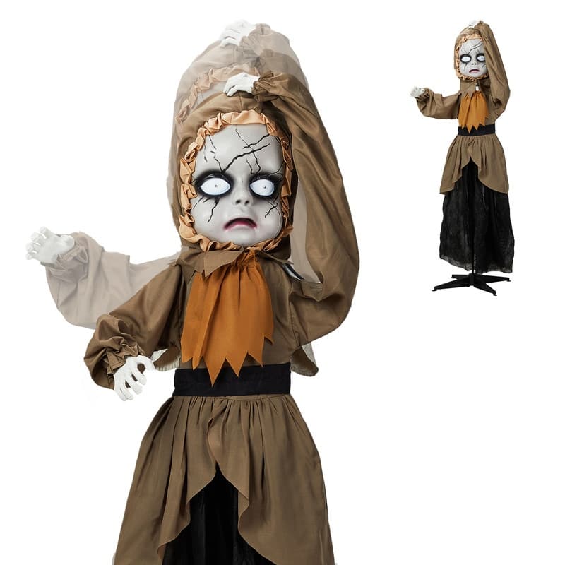 5.3Ft Animatronic Creepy Doll Halloween Decoration - Black