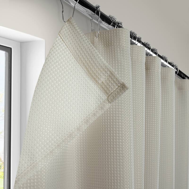 Exclusive Fabrics Modern Waffle Heavyweight Shower Curtains with Hooks Included, 71 Inches Long (1 Panel)