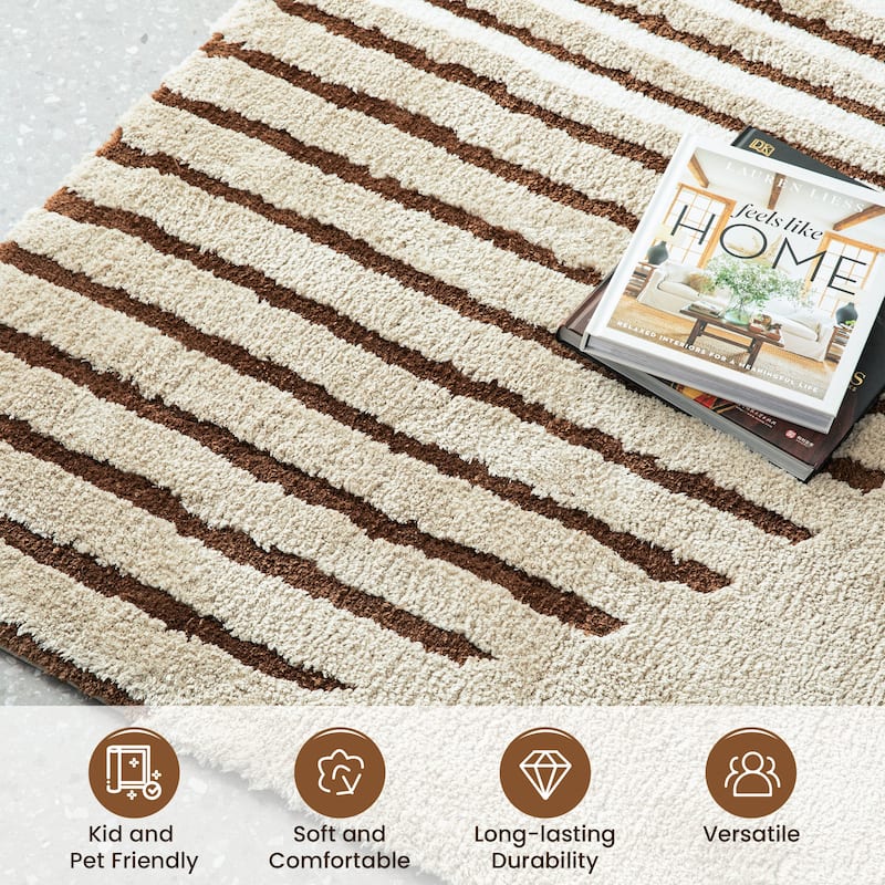 Glitzhome Modern Geometric Abstract Pattern High-Low Shag Area Rugs