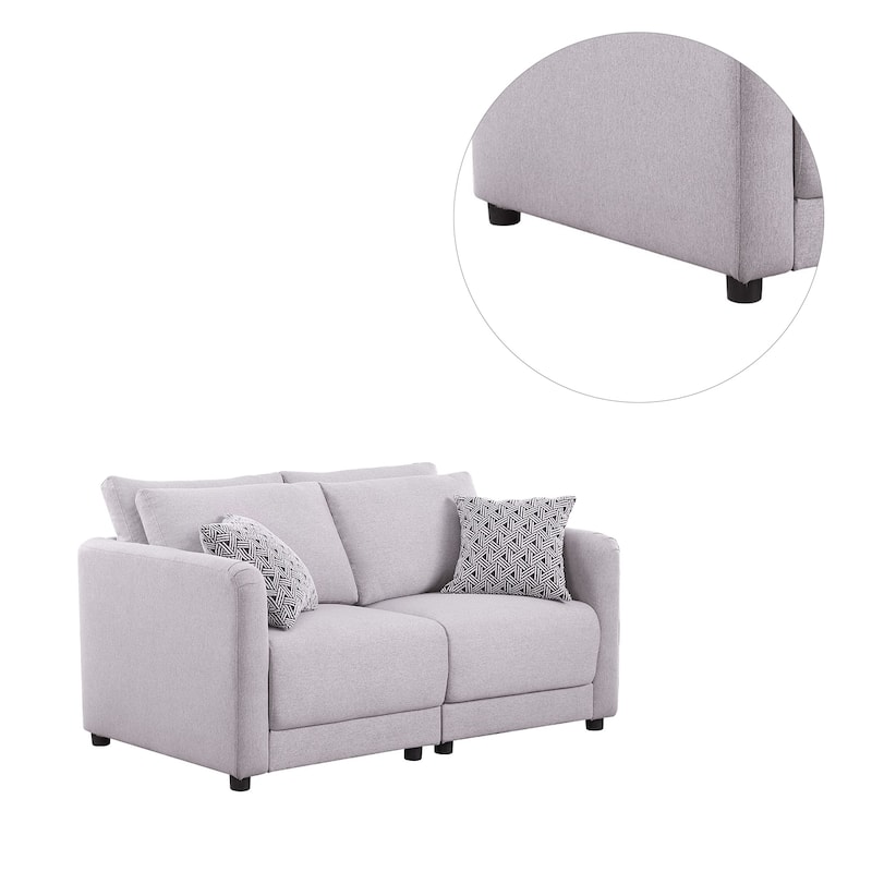 Linen Upholstered Loveseat with 2 Pillows in Light Gray