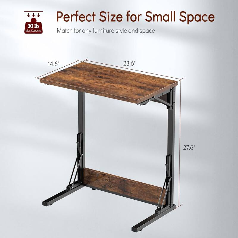 24" Folding C Shaped End Table, Small Sofa Side Laptop Desk