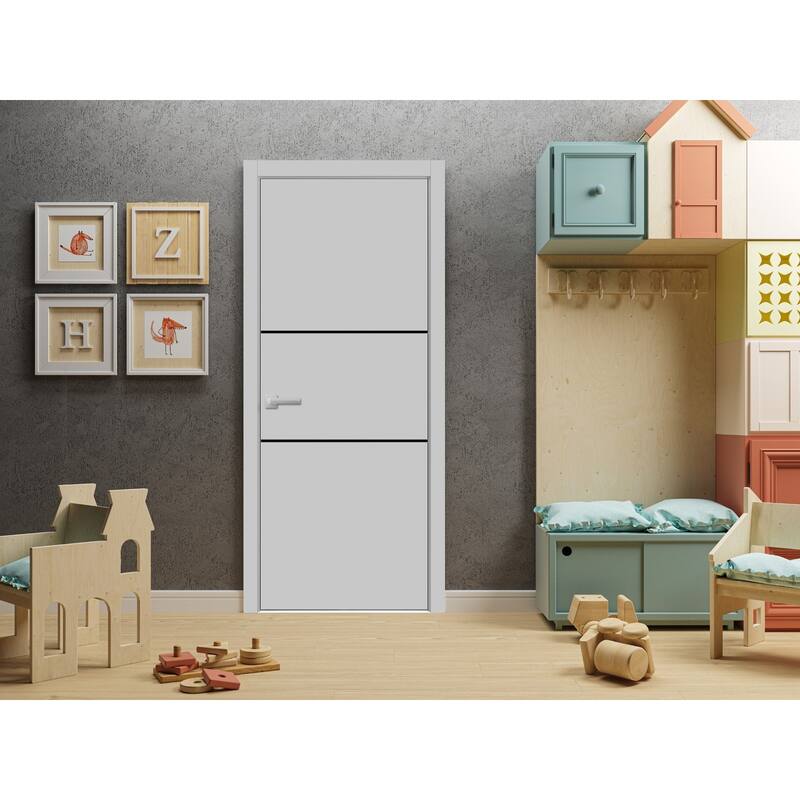 Solid French Door 18 x 80 Planum 0014 Grey Ash with| Bathroom