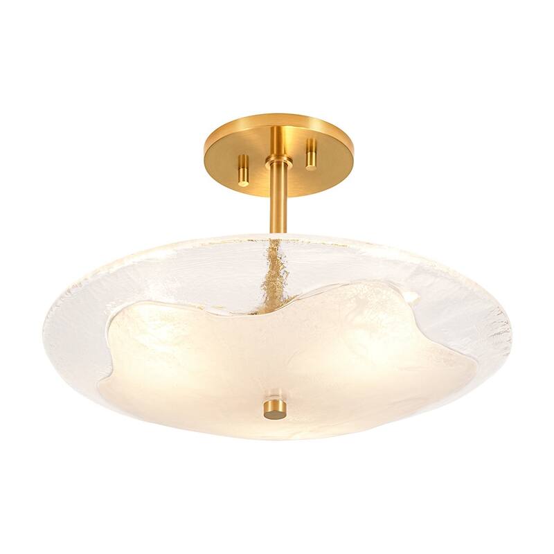3-Light Round Glass Bowl Semi Flush Mount Ceiling Light 16in