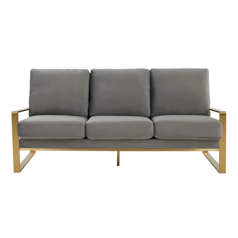 Jefferson Velvet Upholstered 3 Seater Sofa with Brushed Gold Stainless Steel Base and Removable Cushions - 77.1