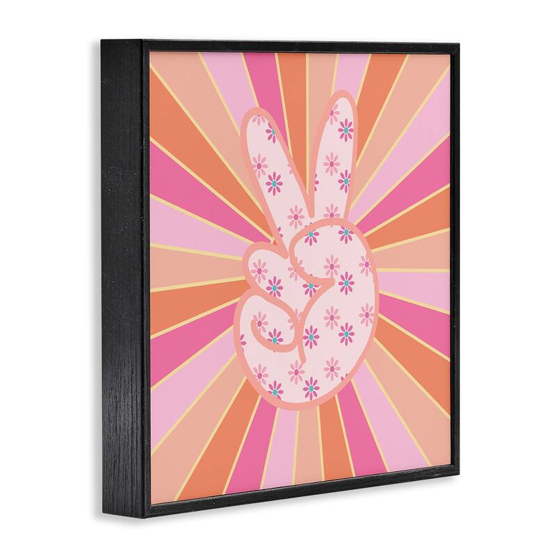 Stupell Beaming Peace Sign Hand Framed Giclee Art Design By Jesse Keith