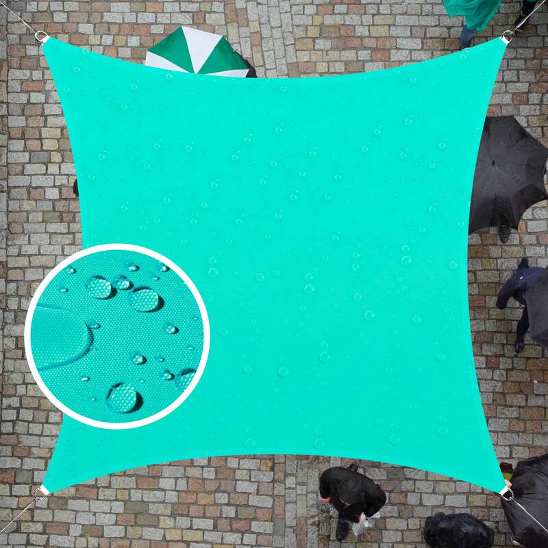 ColourTreeUSA Square Waterproof Sun Shade Sail HDPE Mesh Fabric Screen Canopy UV Block 220 GSM - 14' x 14' - Turquoise