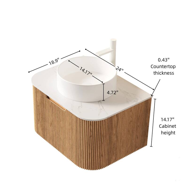 24" Bathroom Vanity with Sink, Wall-Mounted Floating Curved Edges Striped Bathroom Storage Cabinet with a Drawer