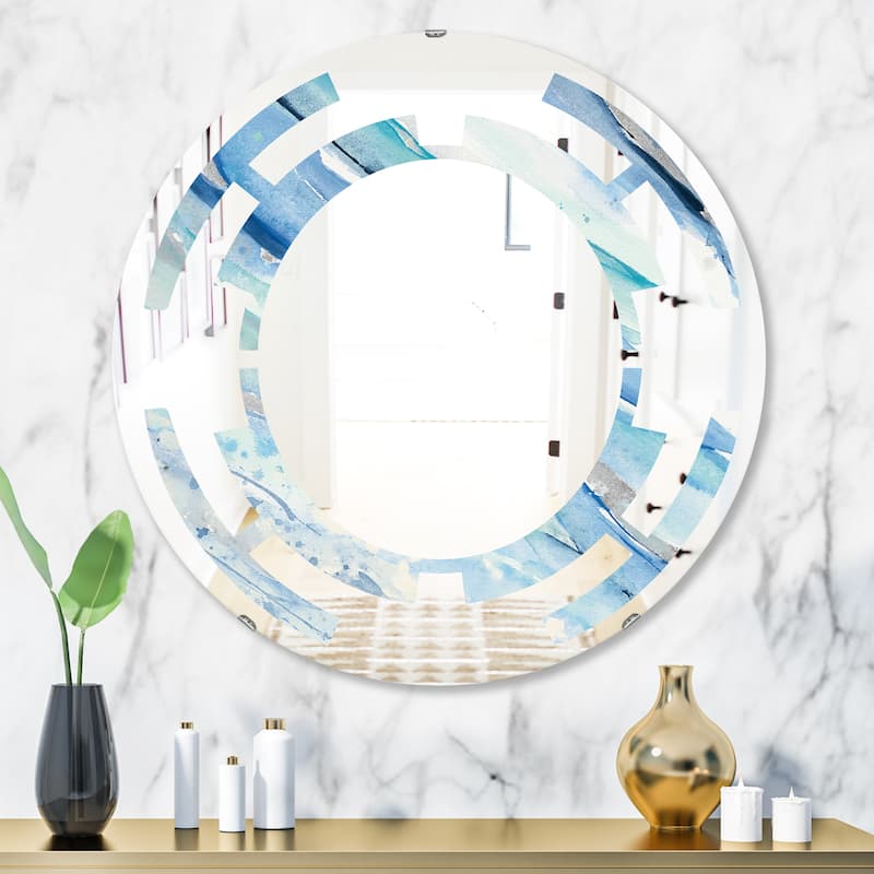Designart 'Blue Silver Spring I' Printed Modern Round or Oval Wall Mirror - Space - 32in.x32in.