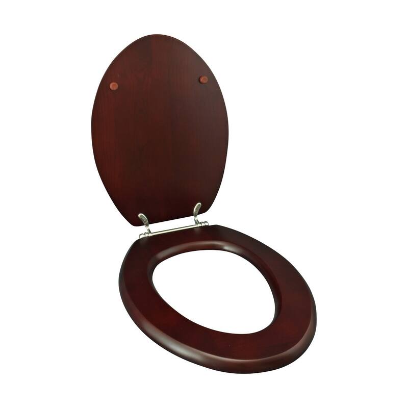 Wooden Elongated Toilet Seat with Lid Cherry Finish Oval Seats with Non Slip Polymer Bumper Stabilizers Renovators Supply - N/A