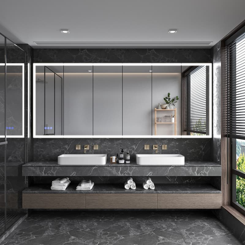 Modland 48–96 Inch LED Lighted Medicine Cabinet with Mirror, Large Bathroom Mirror Cabinet with Lights, Adjustable Shelves