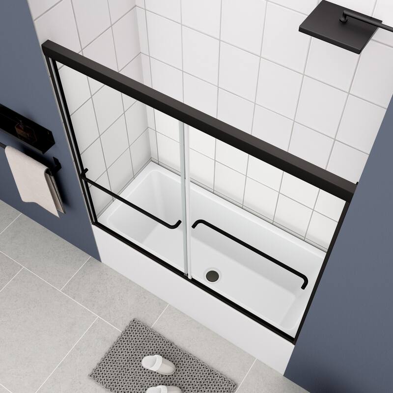 56"-60"W x 58"H Aluminum-framed bathtub door with stainless steel handle