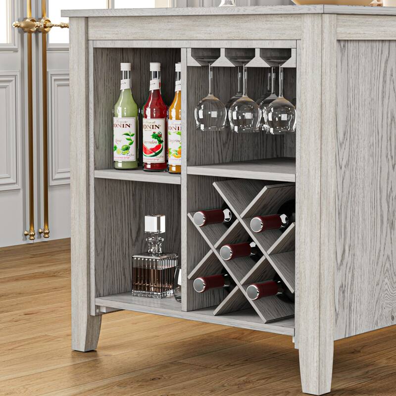 Counter Height Dining Table Set Kitchen Island Set with Storage Shelves and Dining Chairs Solid Wood Kitchen Dining Room Set