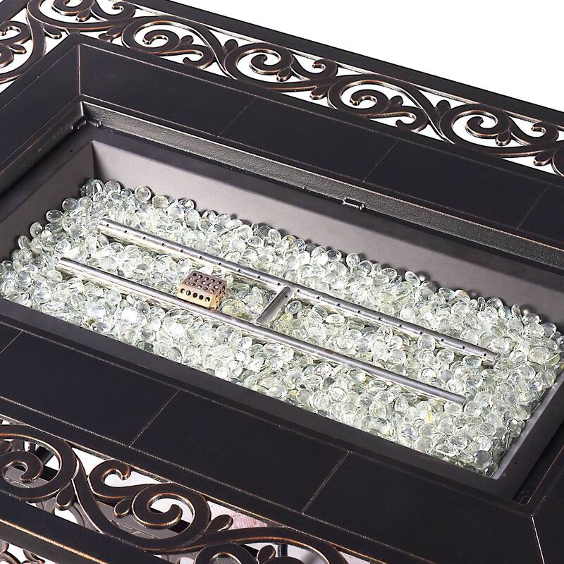 Rectangular 48 in. x 36 in. Aluminum Propane Fire Pit Table, Glass Beads, Two Covers, Lid, 57,000 BTUs - N/A