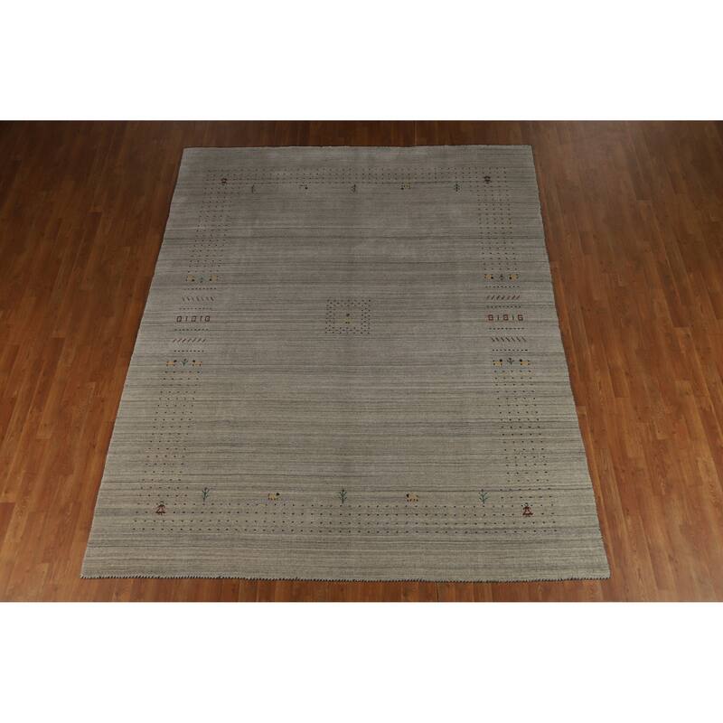 Hand Knotted Oriental 100% Wool Carpet Tribal Tribal Greys & Charcoal Gabbeh Area Rug - 9' 9'' X 8' 0''