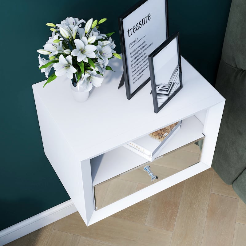 1 Drawer Floating Nightstand with Open Shelf, Wall Mounted Nightstand