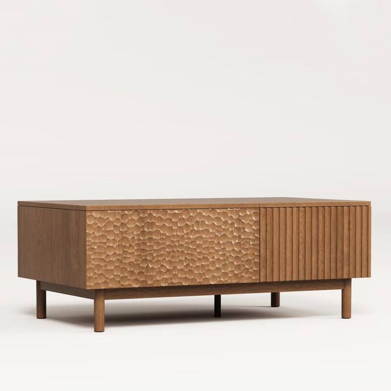 51.1" Satin Walnut Coffee Table with Storage Drawers for Living Room & Home Office - 51.1"Wx27.5"Dx18.9"H