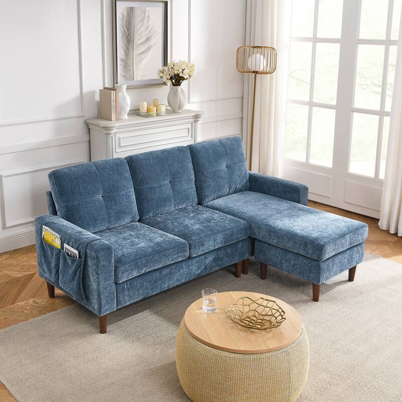 Navy Blue Convertible Lshaped Sectional Sofa w/ Ottoman Chaise Lounge