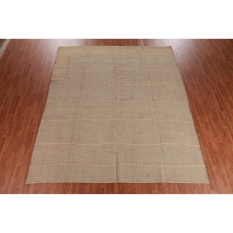 Earth Tone Brown Jute Kilim Oriental Area Rug Flatweave Jute Carpet - 9'9" x 11'4"