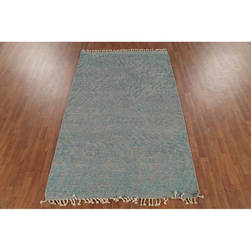 All-Over Gray & Blue Moroccan Abstract Area Rug Handmade Wool Carpet - 4'11"x 8'0"