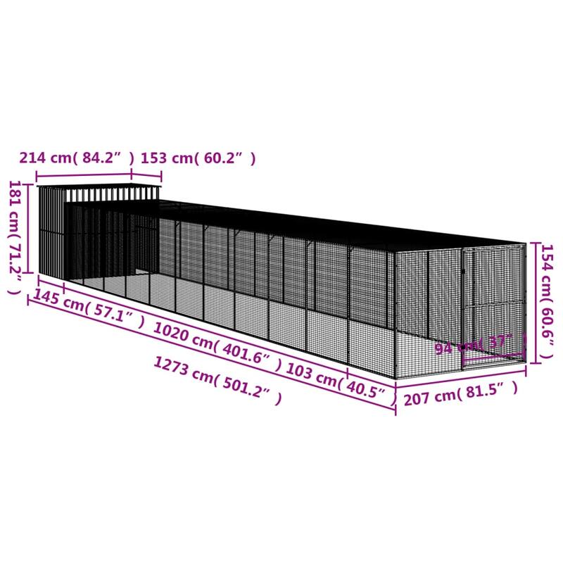 vidaXL Dog House with Run Light Gray/Anthracite multisize Galvanized Steel