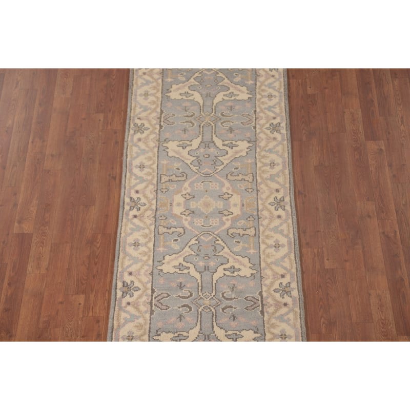 Transitional Oushak Runner Rug Hand-Knotted Wool Carpet - 2'7"x 7'10"