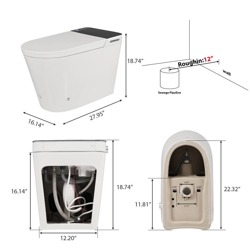 Tankless Smart Toilet with Built In Bidet. Auto Open Close. Heated Seat. Warm Water Dryer. Foot Sensor