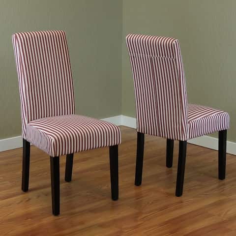 Villa Striped Linen Parsons Dining Chairs (Set of 2)