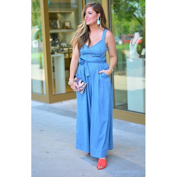 chambray wide leg jumpsuit