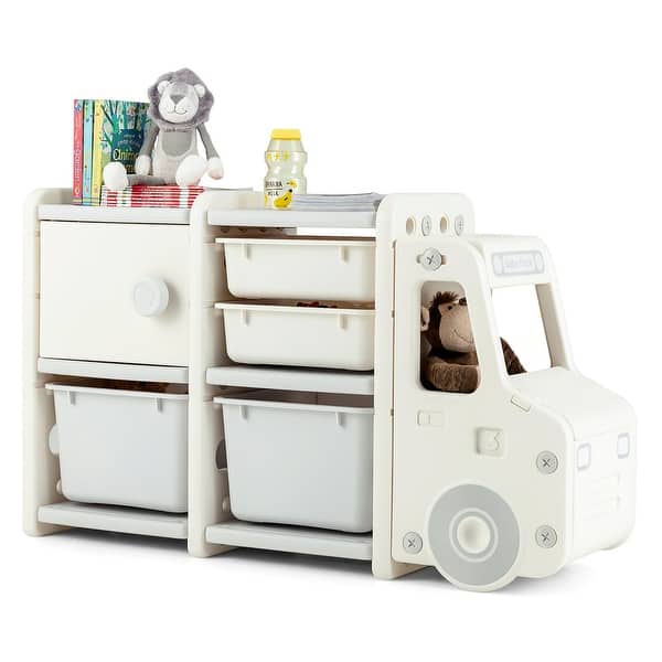 slide 2 of 21, Costway Kids Toy Storage Organizer Toddler Playroom Furniture w/ - See Details Beige+Off-White