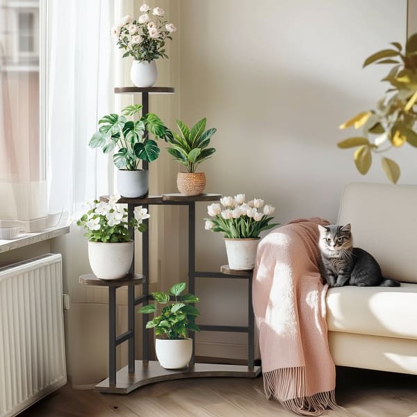 Industrial Corner Tall 5 Tiers Plant Stand Multiple Flower Holder Organizer Rack - Brown