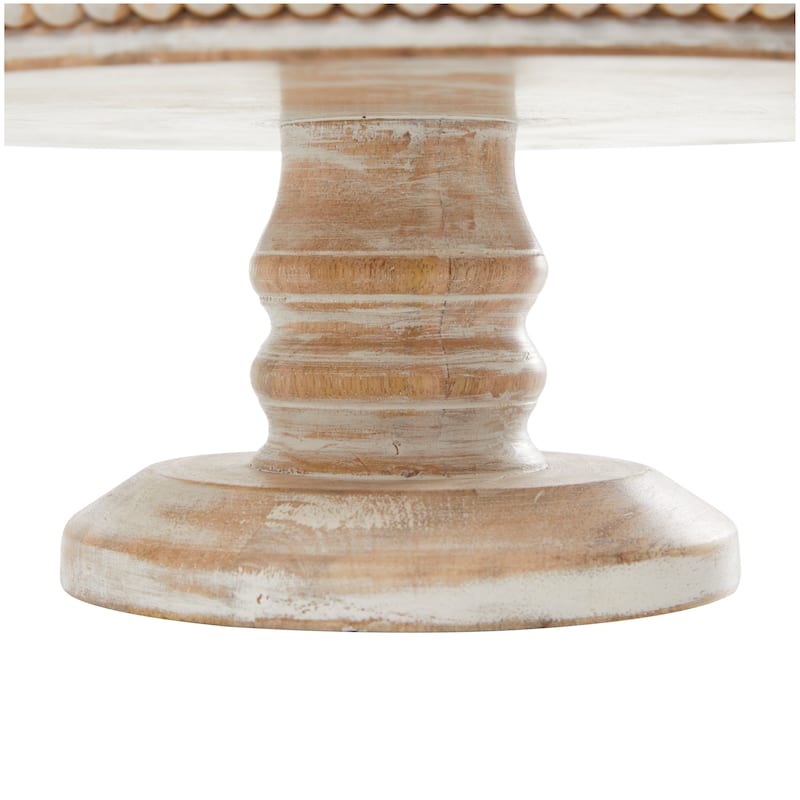 Mango Wood Cake Stand with Glass Dome - Cream - Roche River Decor - 12"W x 12"L x 12"H