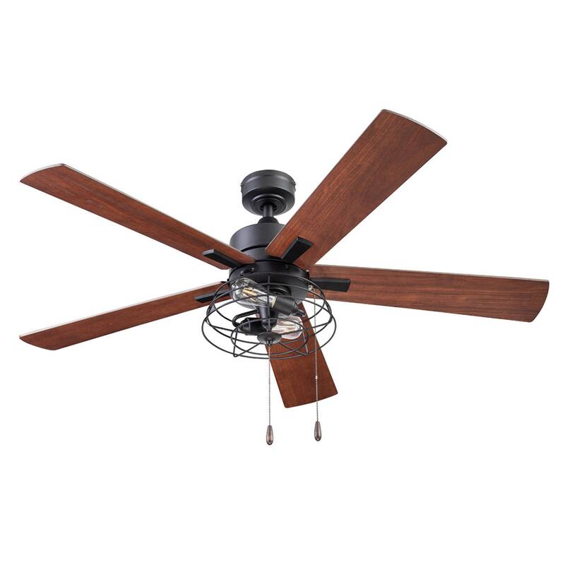 52" Prominence Home Marshall Matte Black Industrial Style LED Ceiling Fan with Light, Pull Chain
