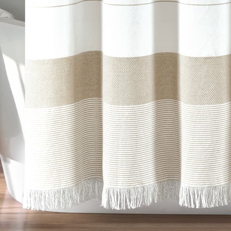 Lush Decor Stripe Yarn Dyed Tassel Fringe Woven Cotton Shower Curtain