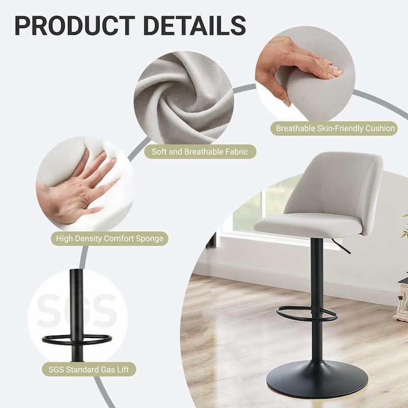 RENEWLINE Adjustable Swivel Bar Stool - PU Leather Counter Height Stool with Square Open Back for Kitchen Island