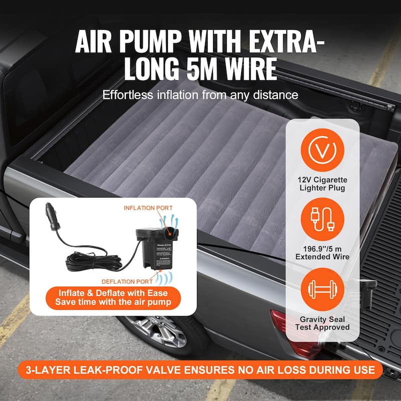 Truck Bed Air Mattress, for 5.5-5.8 ft Full Size Short Truck Beds, Inflatable Air Mattress Camping Bed with 12V Air Pump