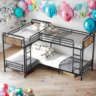 Heavy Duty Metal Twin Bunk Bed Frame, Detachable Triple Bunk Bed, Can Be Divided Into 3 Twin Beds, Black