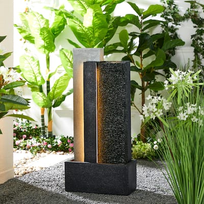 Glitzhome 38-inch Oversized Morden Polyresin Outdoor Porch Floor Water Fountain with LED Light
