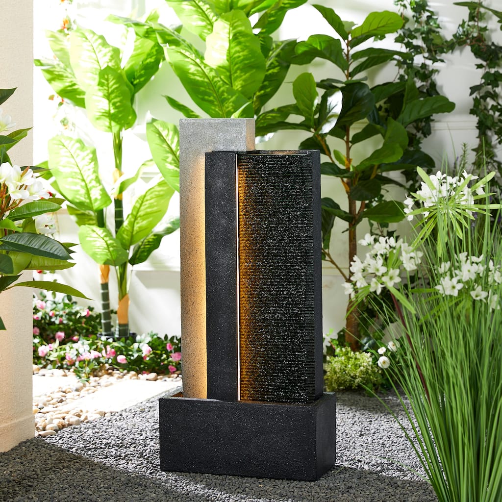 Glitzhome 38-inch Oversized Morden Polyresin Outdoor Porch Floor Water Fountain with LED Light