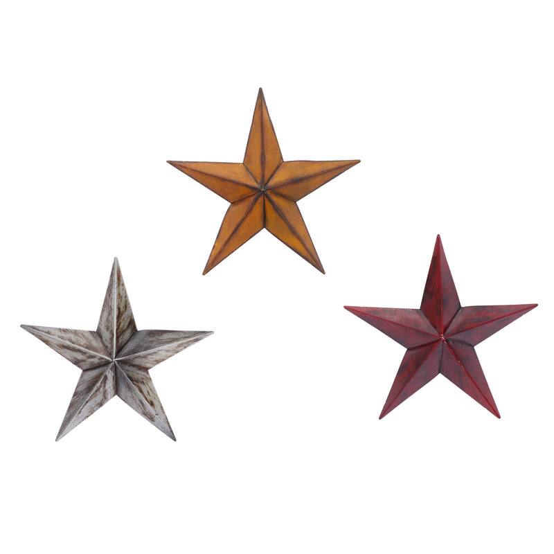 Multi Colored Metal Indoor Outdoor Star Home Wall Decor (Set of 3)
