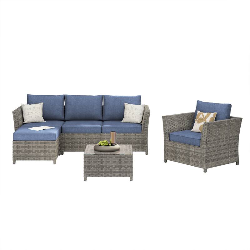 HOOOWOOO 6-piece Grey Rattan Patio Furniture Outdoor Sectional Set with Ottoman