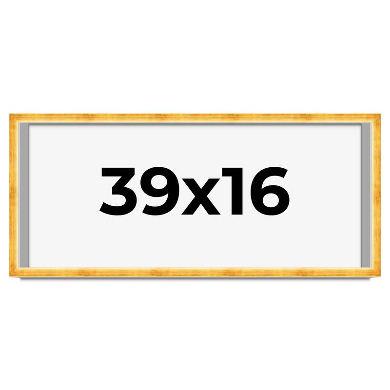 39x16 Shadow Box Frame Gold | 1.625 Inches Deep Real Wood Traditional