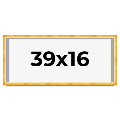 39x16 Shadow Box Frame Gold | 1.625 Inches Deep Real Wood Traditional