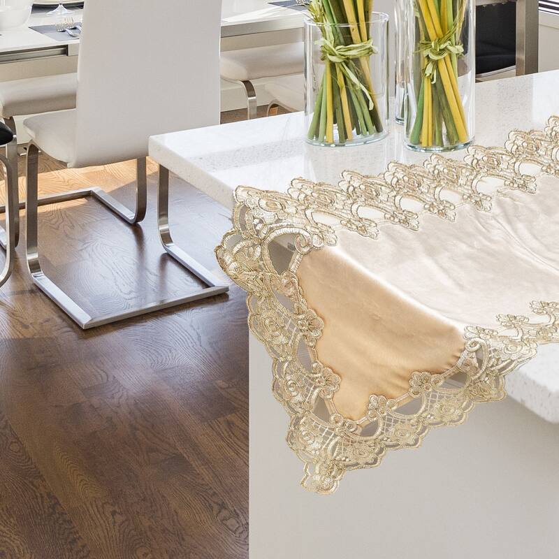 Polyester & Velvety Table Runner with Gold Lace Border Mothers Day