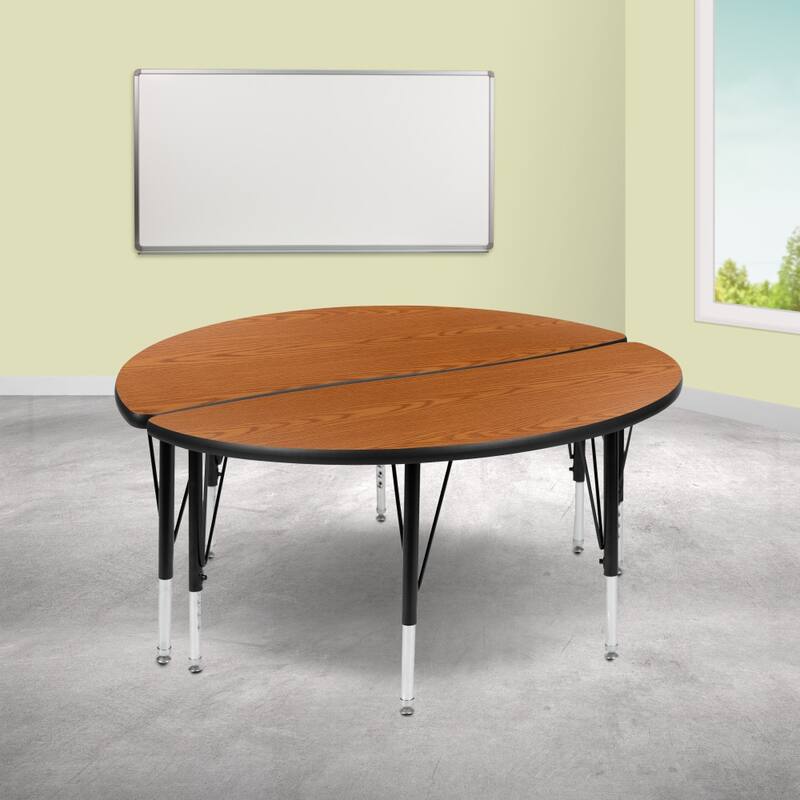 2 Piece 47.5" Circle Flexible Grey Kids Adjustable Activity Table Set - Oak